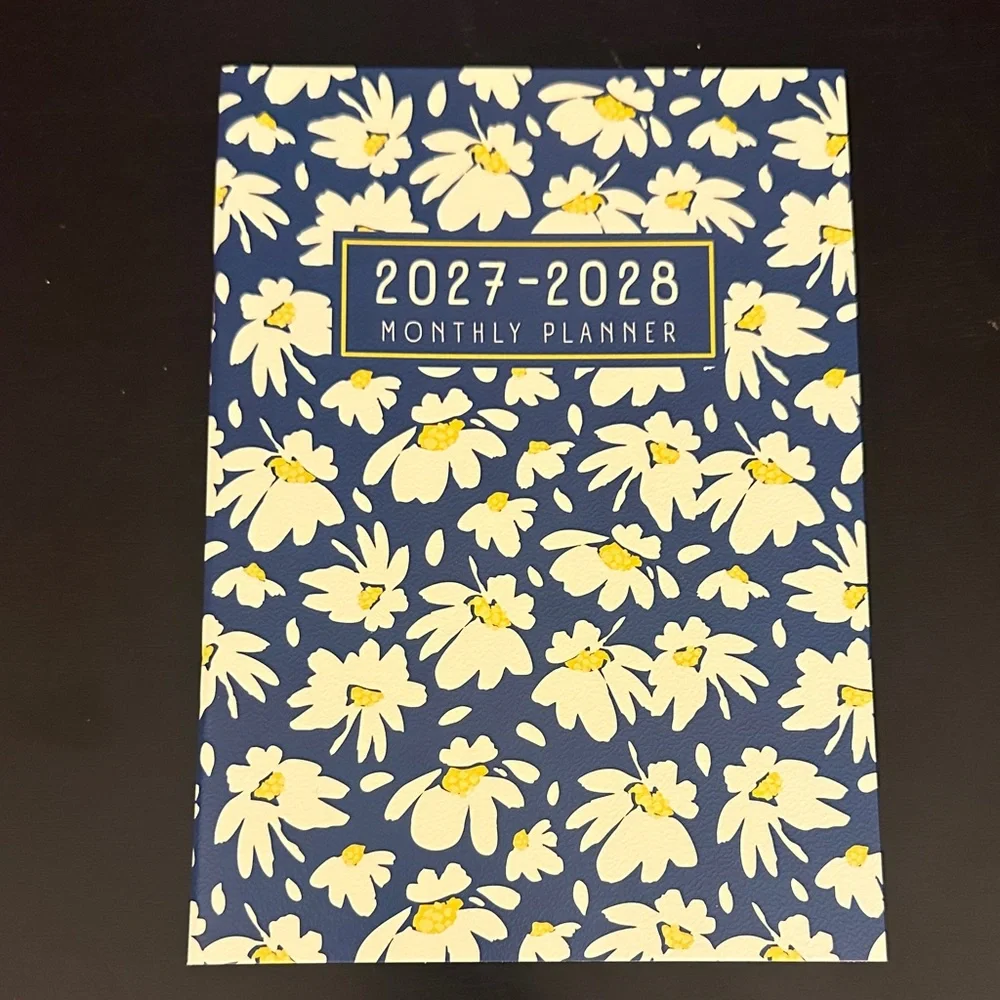 2027-2028 Floral Monthly Planner - Navy & White